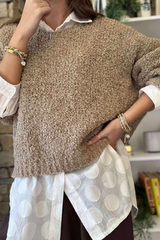 Hygge Boucle Slouch Knit Camel 